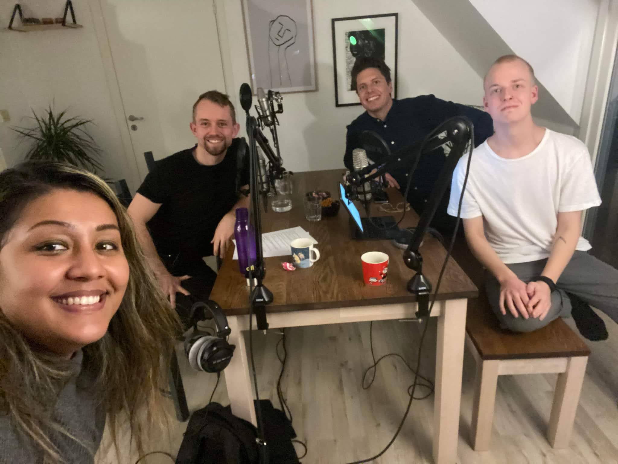 Andreas, Vidar, Ishita and Vincent at the recording studio
